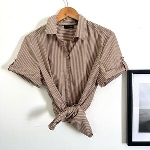 Striped  Button Shirt - Tan & White